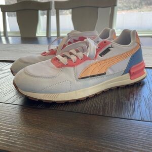 Puma Women’s Low-Top Sneakers in White with Pink, Peach & Blue Accents